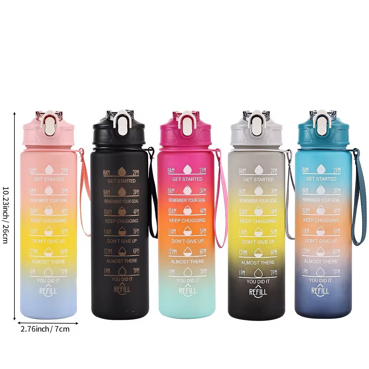 Water bottle Active life style  portable plastic cup 750ml Bouncing straw bottle Motivational GYM sports Travels