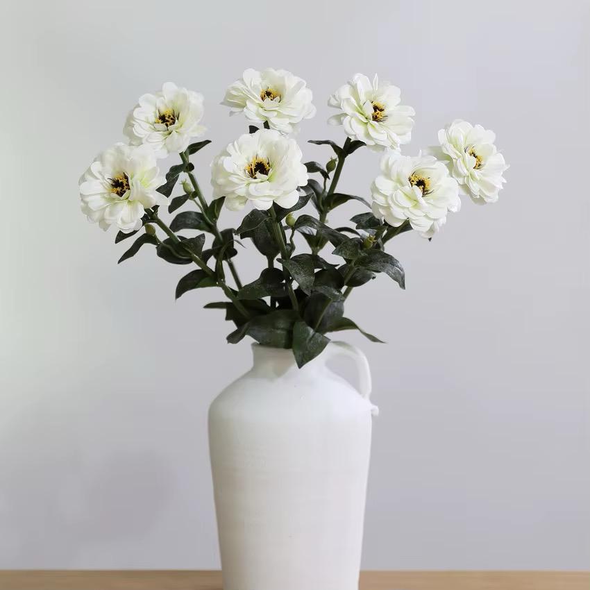 Artificial Zinnia Flower Stem Touch Sendetive Faux Floral For Home Vase  Wedding And Event Table  Centerpiece Decoration