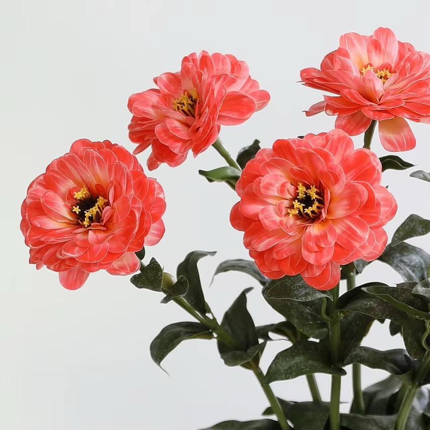 Artificial Zinnia Flower Stem Touch Sendetive Faux Floral For Home Vase  Wedding And Event Table  Centerpiece Decoration