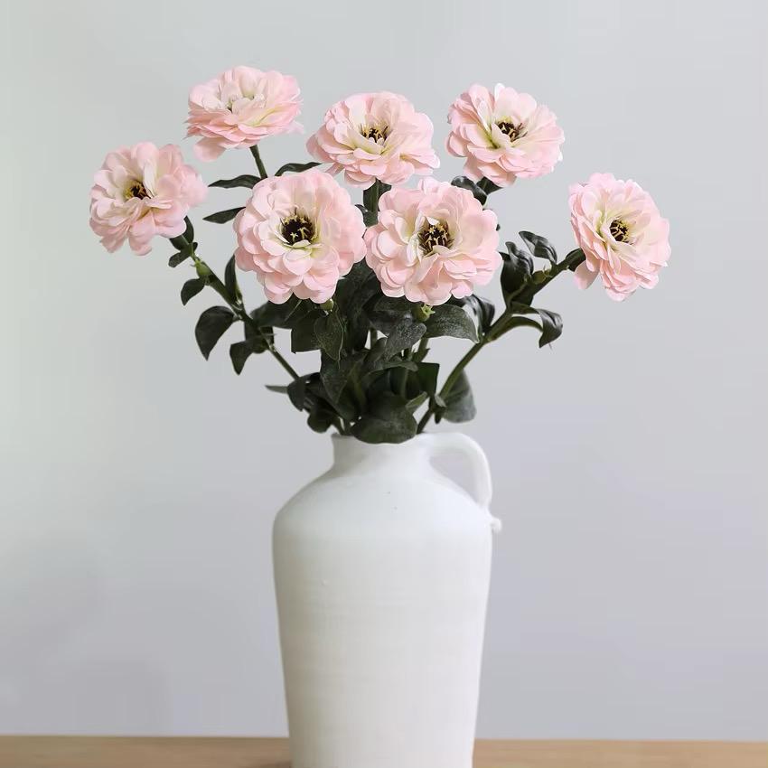 Artificial Zinnia Flower Stem Touch Sendetive Faux Floral For Home Vase  Wedding And Event Table  Centerpiece Decoration