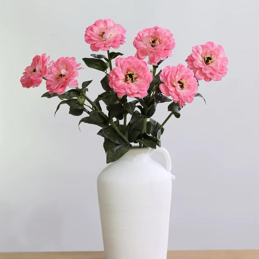 Artificial Zinnia Flower Stem Touch Sendetive Faux Floral For Home Vase  Wedding And Event Table  Centerpiece Decoration
