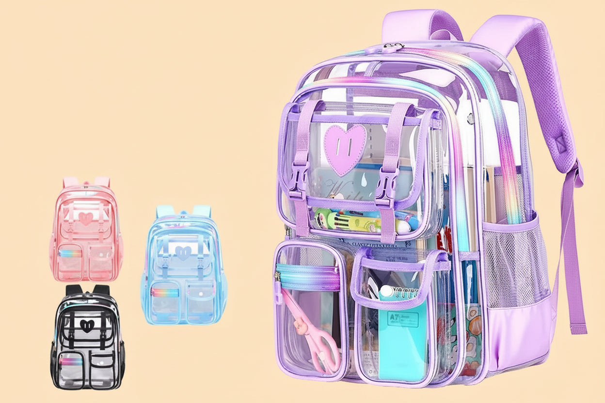 17 inch Large Clear Back Pack Transparent PVC School Bag Large capacity With Fashionable Zipper Design Waterproof for Student Daily Work