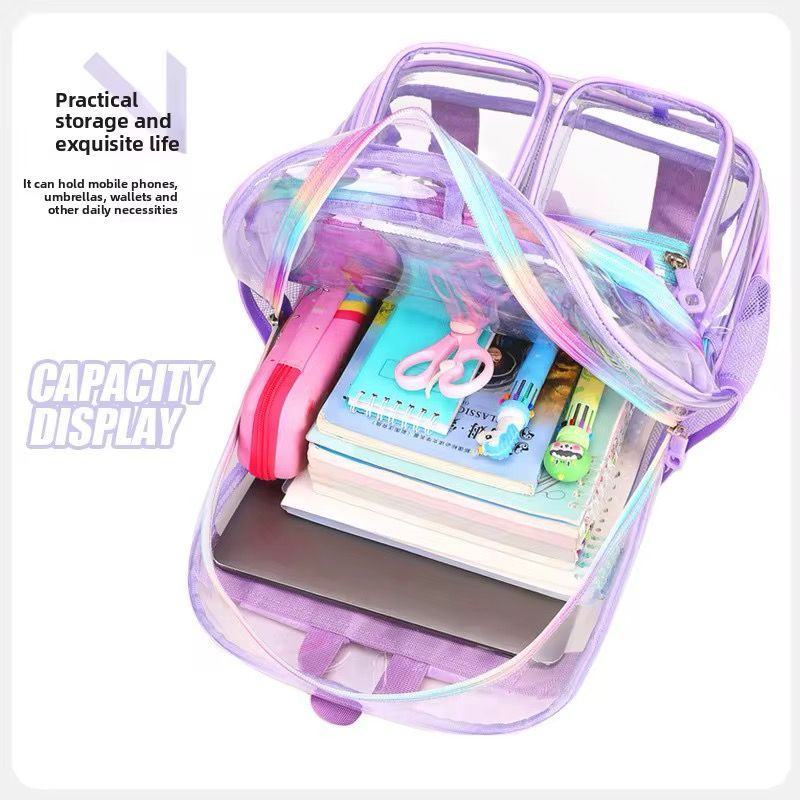 17 inch Large Clear Back Pack Transparent PVC School Bag Large capacity With Fashionable Zipper Design Waterproof for Student Daily Work