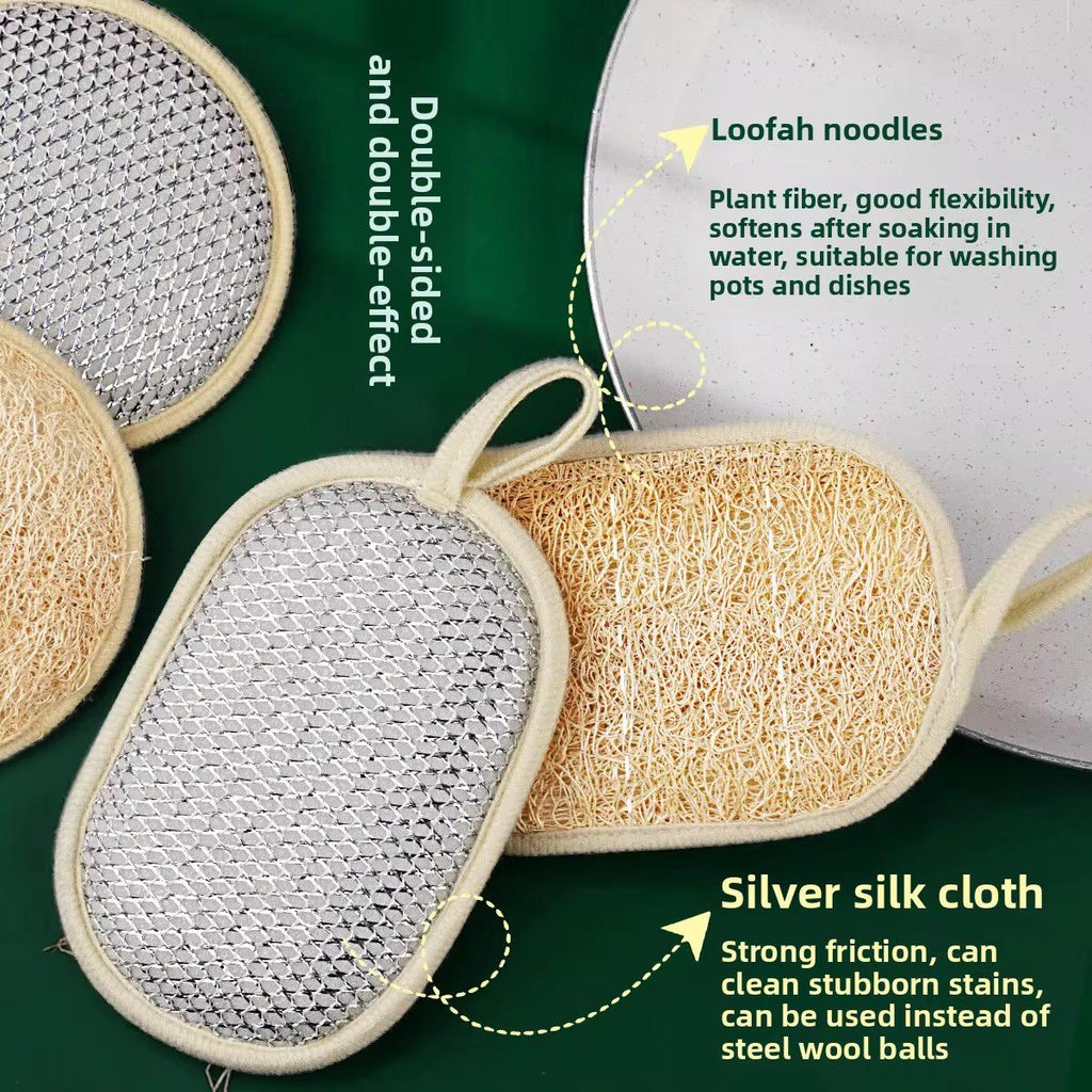 New silvered Loofah Pulp Dish Cloth Scrub pad for kitchen cleaning pots & Bowls