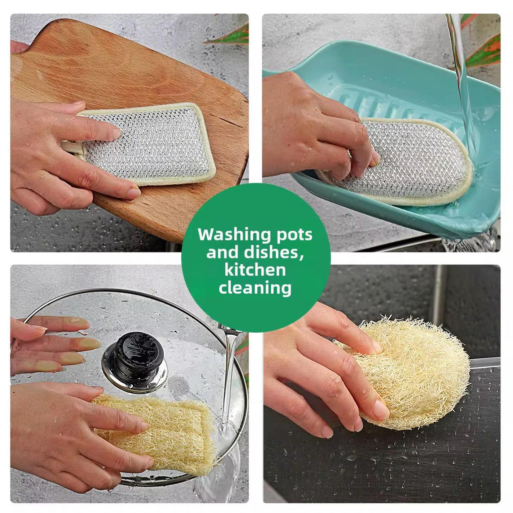 New silvered Loofah Pulp Dish Cloth Scrub pad for kitchen cleaning pots & Bowls