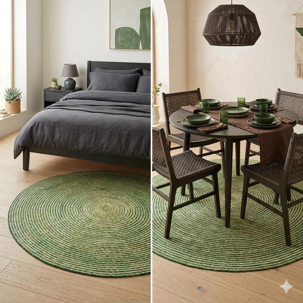 Handoven  Jute Area Rug Natural - Eco Friendly Premium Fiber - Durable and Reversible Handwoven Farmhouse Rugs for Living Room, Hallway, Bedroom, Dinning Room, Kitchen, Office