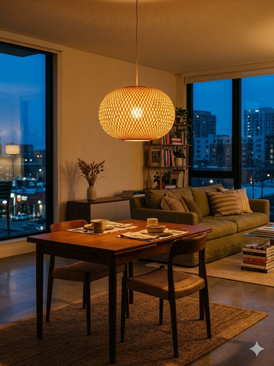 Hand oven bamboo lamp shade