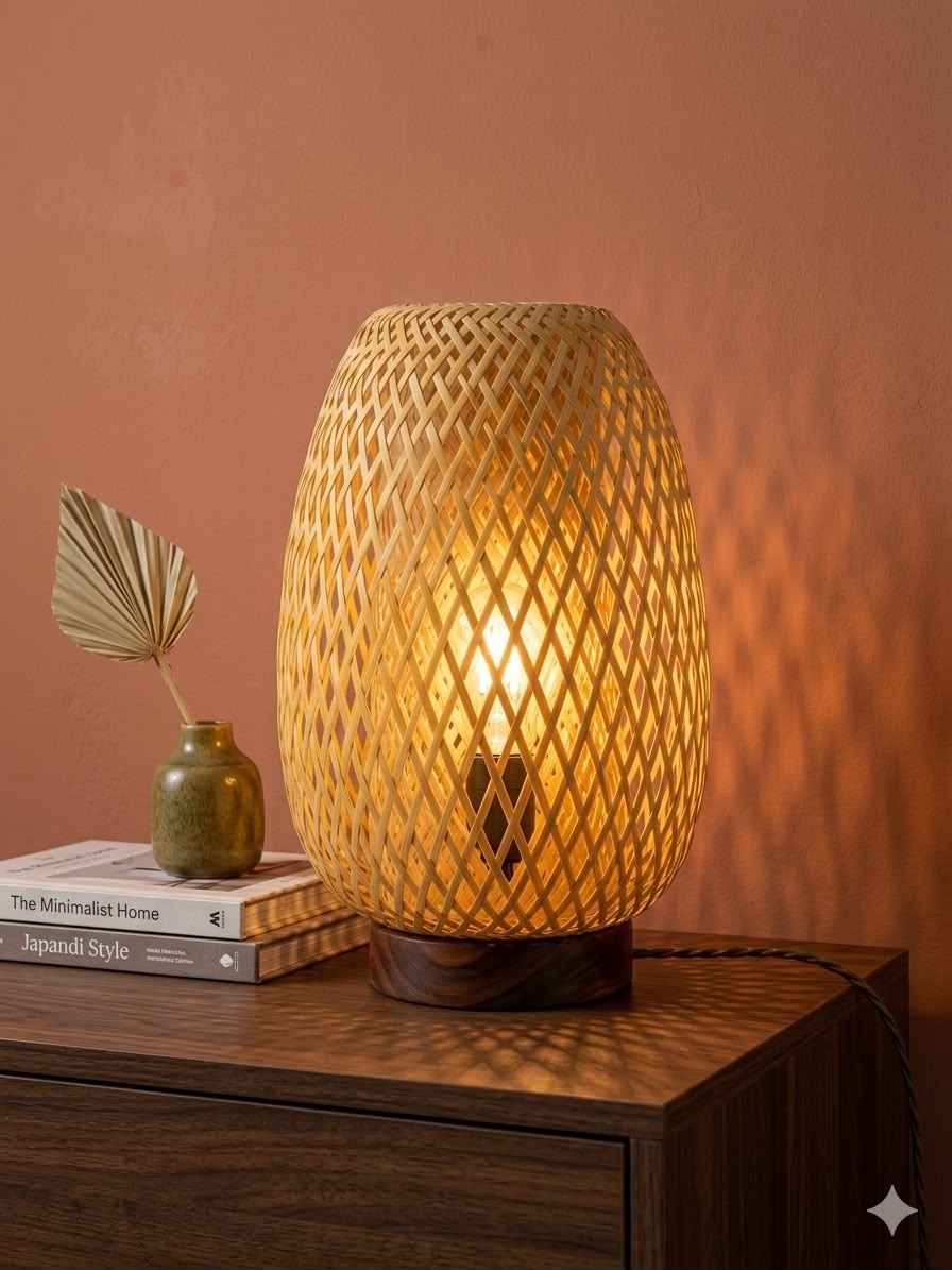 Hand oven bamboo lamp shade