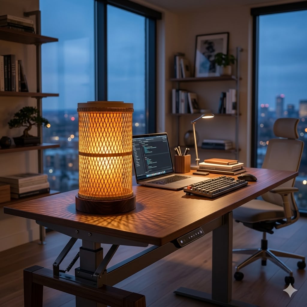 Hand oven bamboo lamp shade