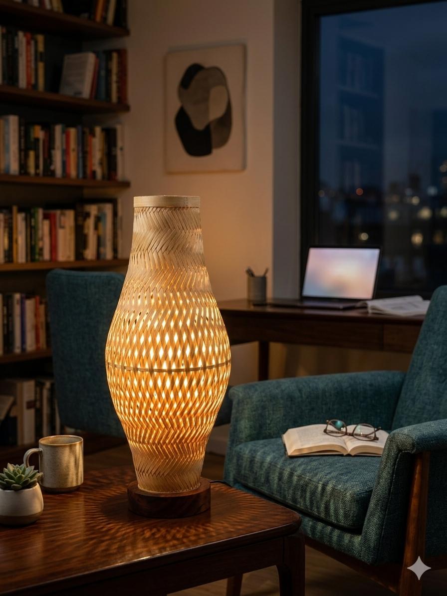 Hand oven bamboo lamp shade
