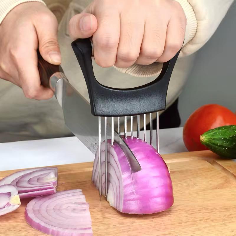 Stainless steel Onion fork steak &Potatato cutter Fruit, vegetable chopper tool with plastic holder for cooking