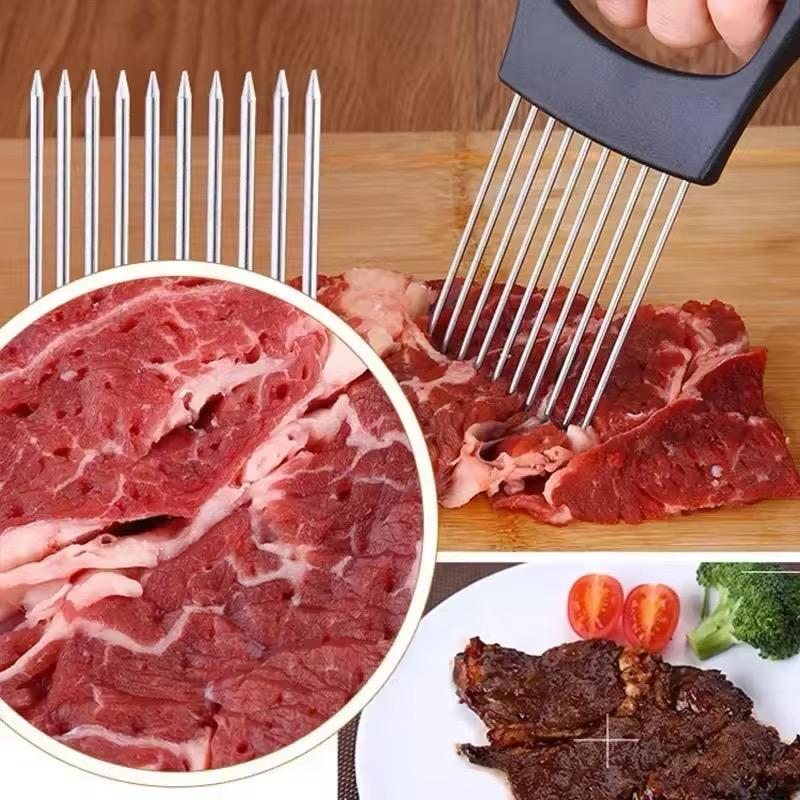 Stainless steel Onion fork steak &Potatato cutter Fruit, vegetable chopper tool with plastic holder for cooking
