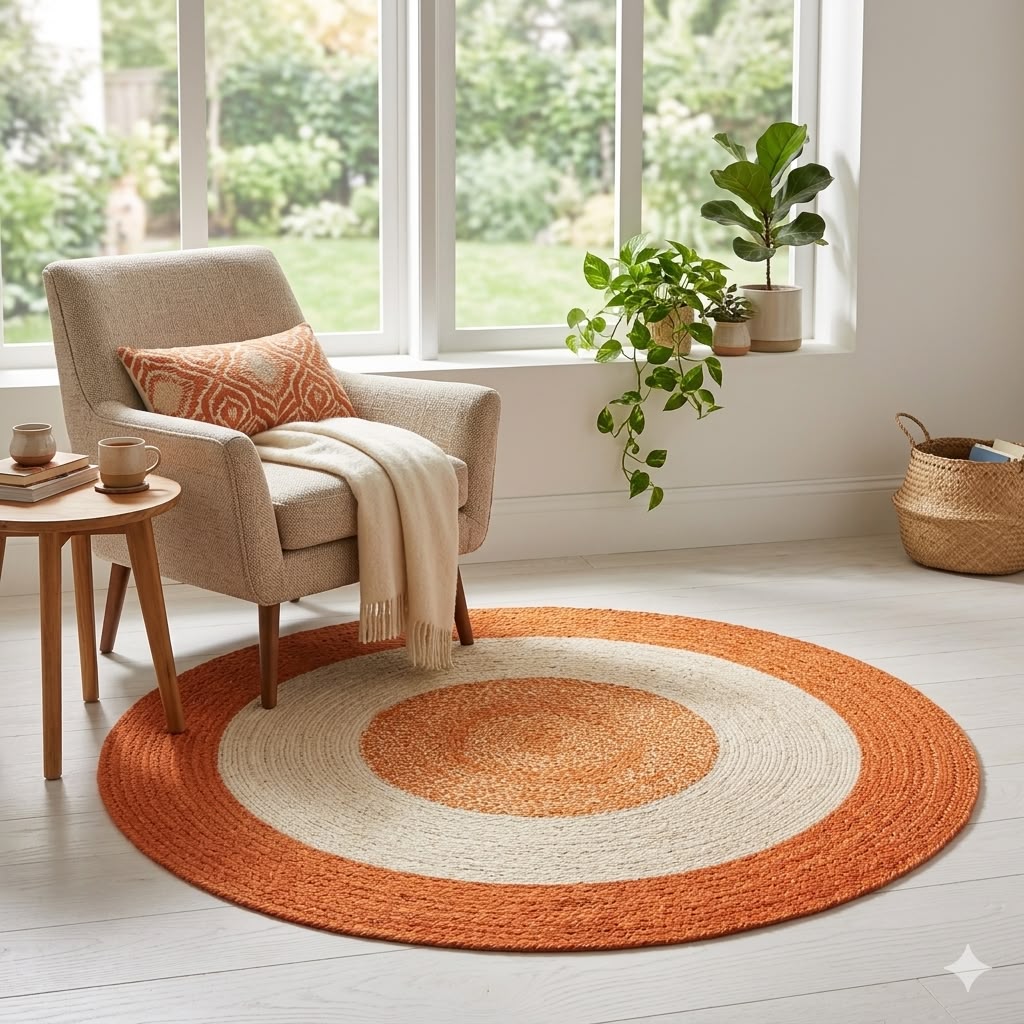 Handoven  Jute Area Rug Natural - Eco Friendly Premium Fiber - Durable and Reversible Handwoven Farmhouse Rugs for Living Room, Hallway, Bedroom, Dinning Room, Kitchen, Office