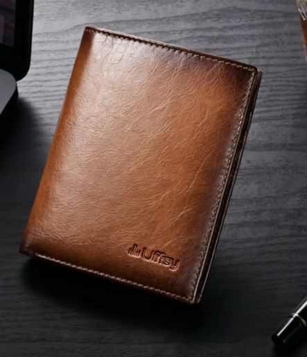 Genuine Leather Men's RFID Blocking Wallet Top-grain  Slim Design Vintage Cowhide purse With Credit card ID card holder Zipper Coin Pocket casual Money clip