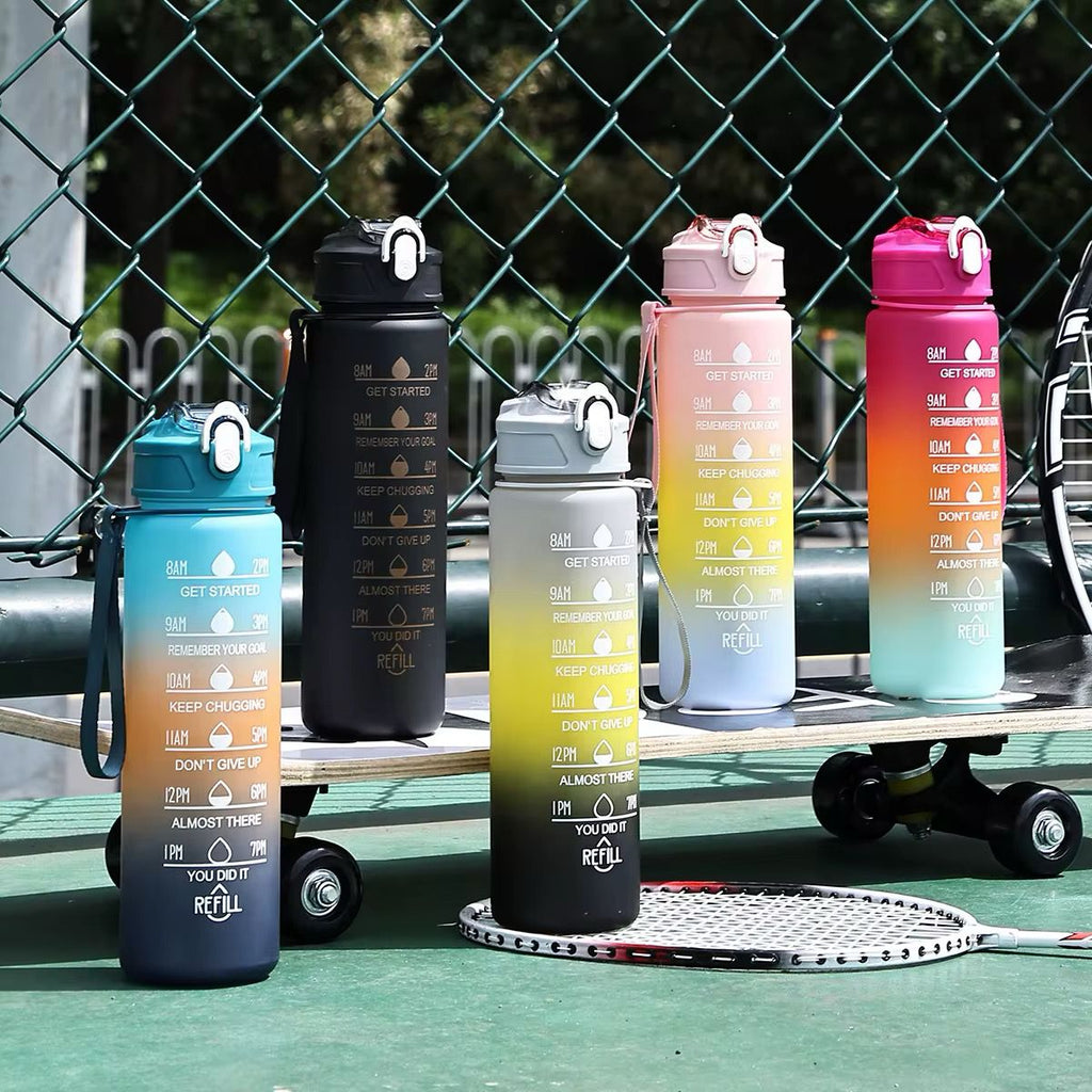 Water bottle Active life style  portable plastic cup 750ml Bouncing straw bottle Motivational GYM sports Travels