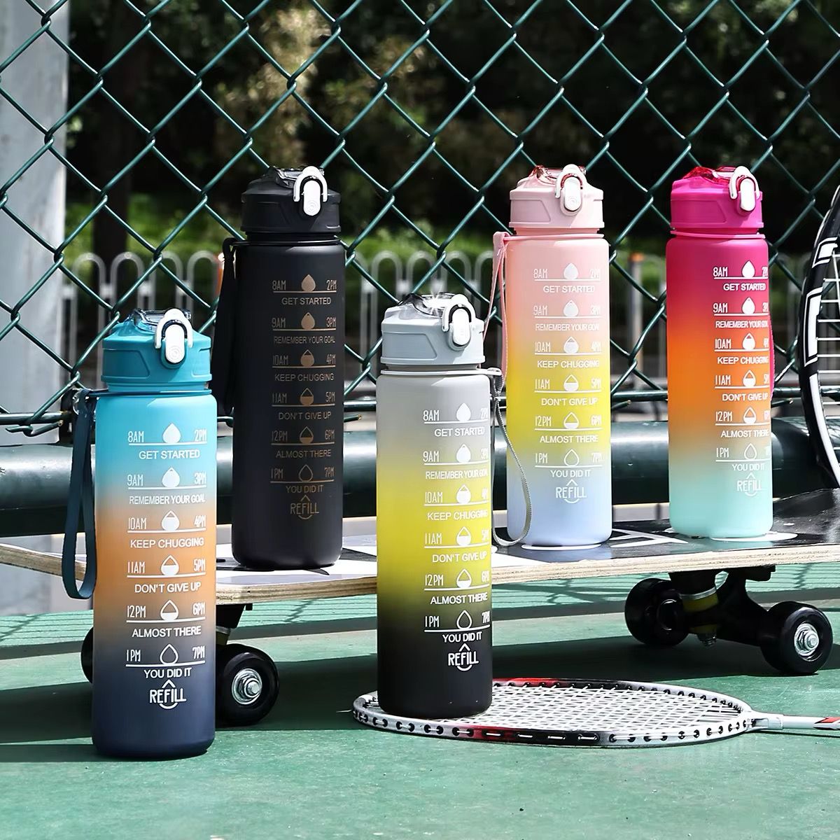 Water bottle Active life style  portable plastic cup 750ml Bouncing straw bottle Motivational GYM sports Travels